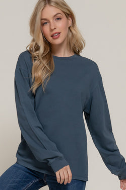 Raine Round Neck Garment Dye Tee, Ink Navy