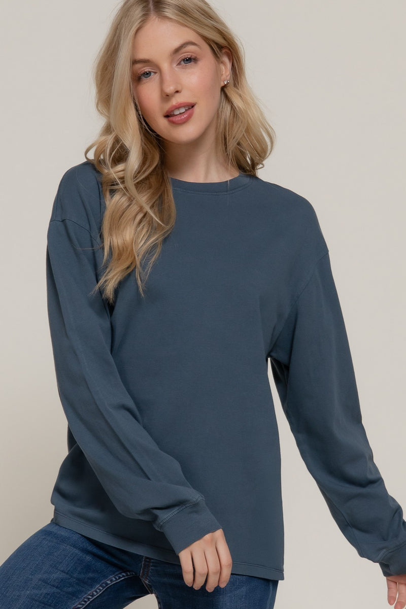 Raine Round Neck Garment Dye Tee, Ink Navy