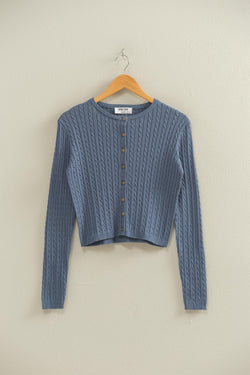Iris Cable Knit Cropped Cardigan, Dusty Navy
