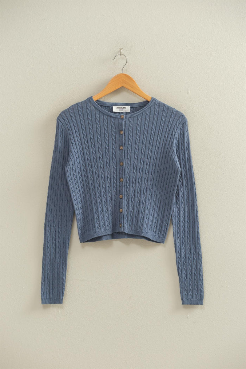 Iris Cable Knit Cropped Cardigan, Dusty Navy
