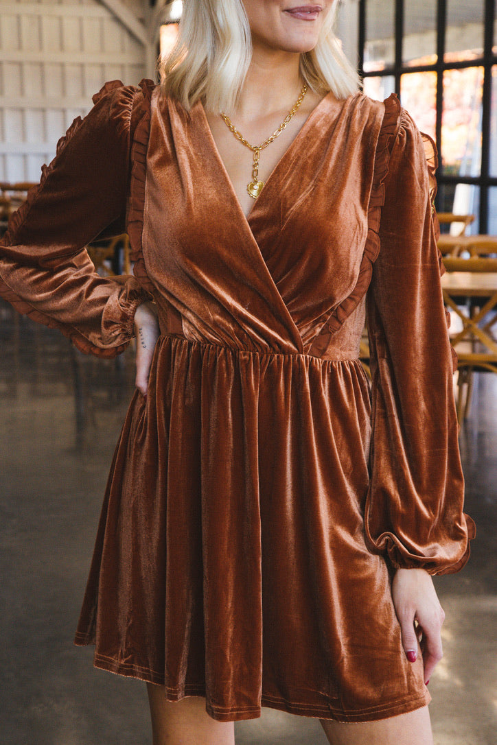 Ada Velvet Mini Dress, Marigold