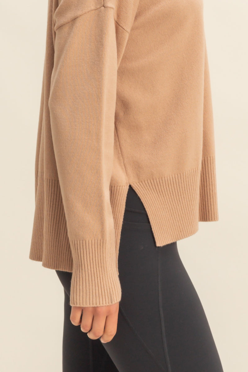 Kenzie Roll Neck Seam Front Sweater, Dark Taupe