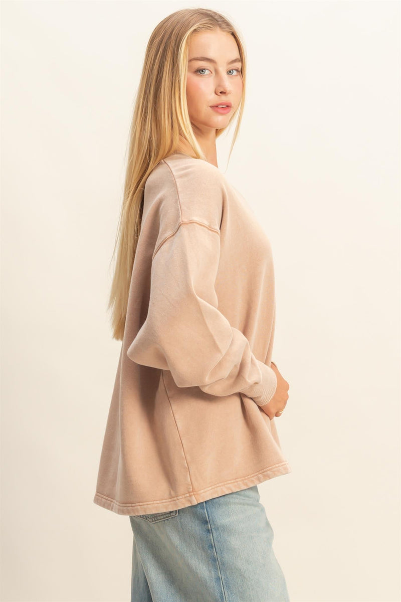 Melody Oversized V-Neck Sweatshirt, Dark Taupe
