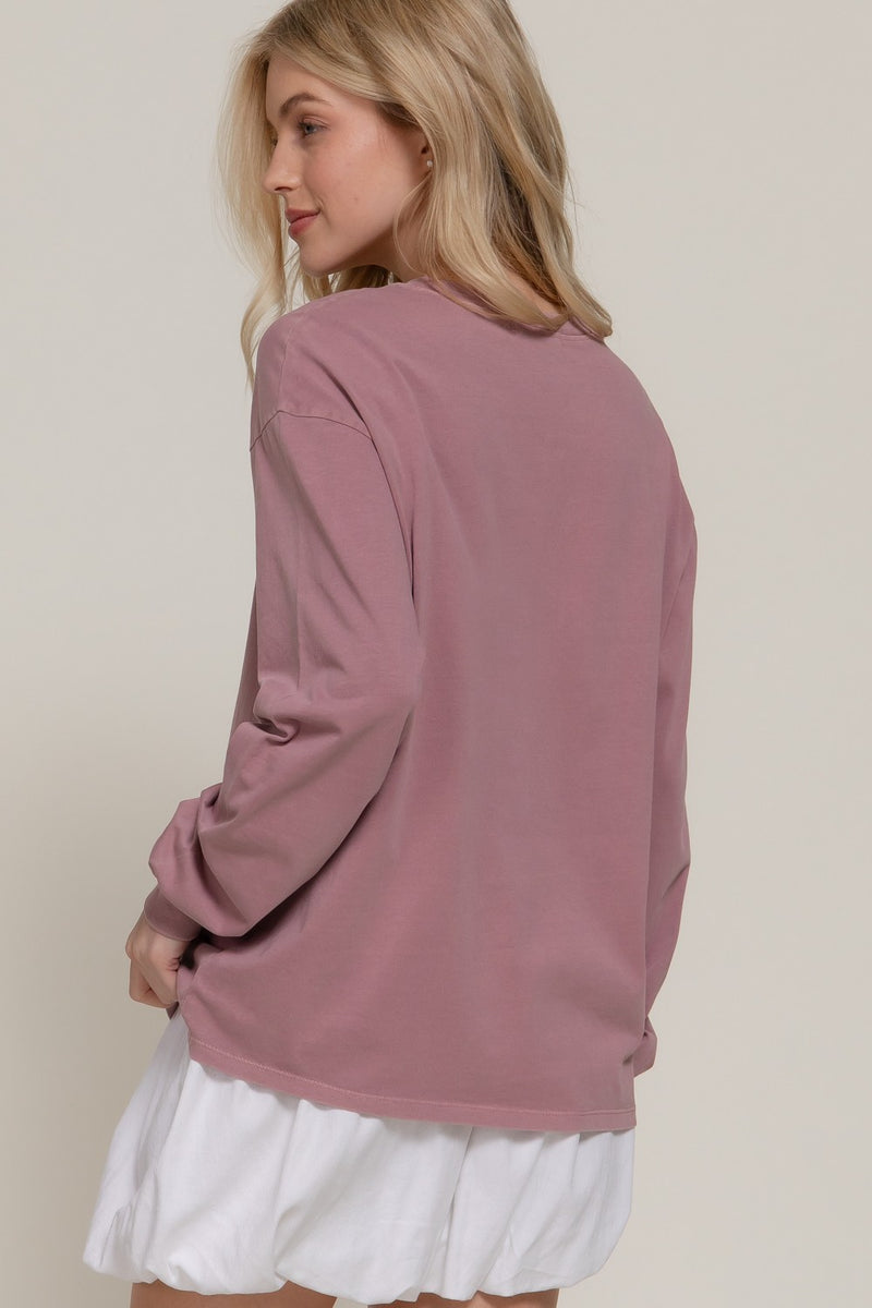 Raine Round Neck Garment Dye Tee, Mauve