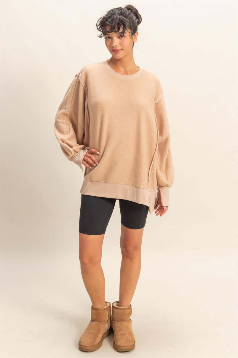 Millie Oversized Crewneck Sweatshirt, Dark Taupe