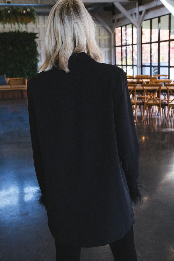Audrey Feather Oversized Blazer, Black