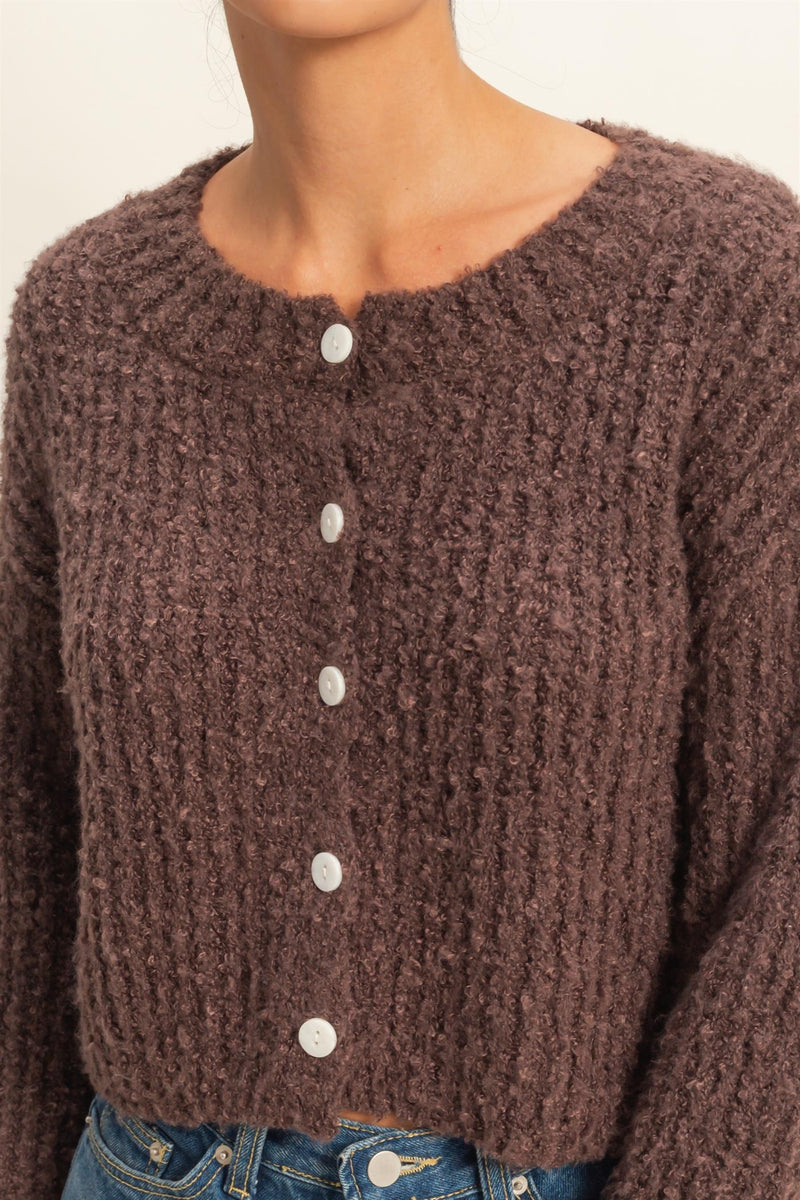 Emberly Fluffy Knit Cardigan, Chestnut