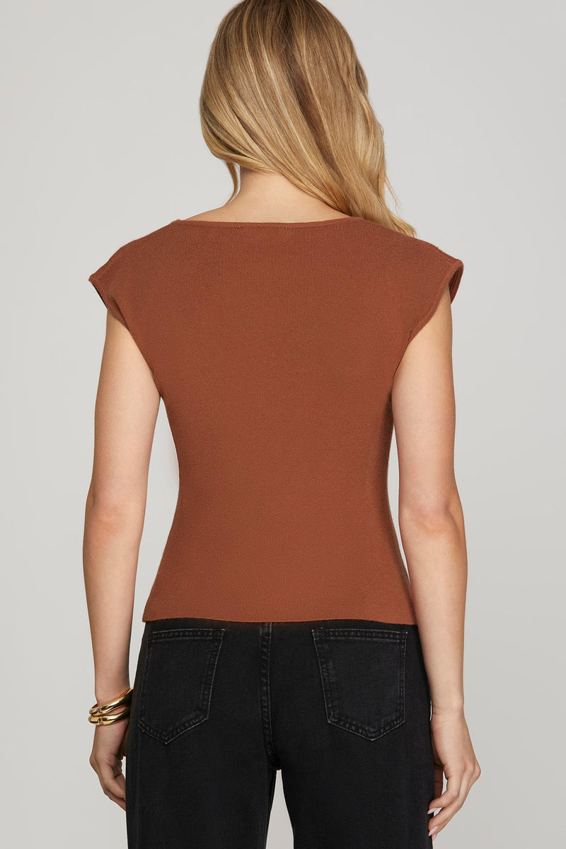 Nova Boat Neck Sleeveless Sweater, Cinnamon