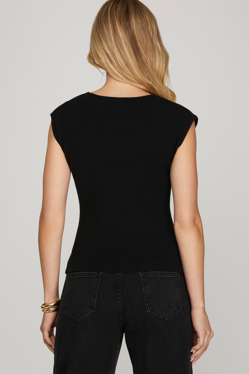 Nova Boat Neck Sleeveless Sweater, Black
