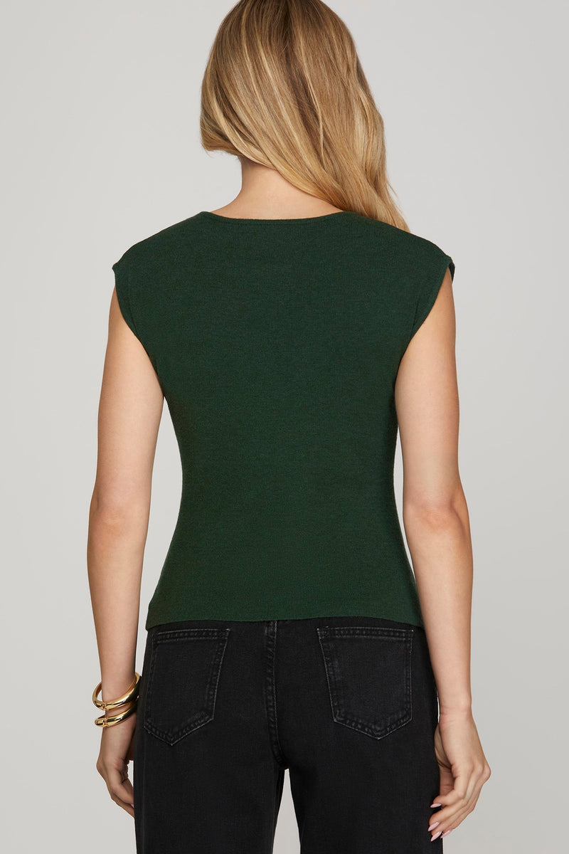 Nova Boat Neck Sleeveless Sweater, Sea Green