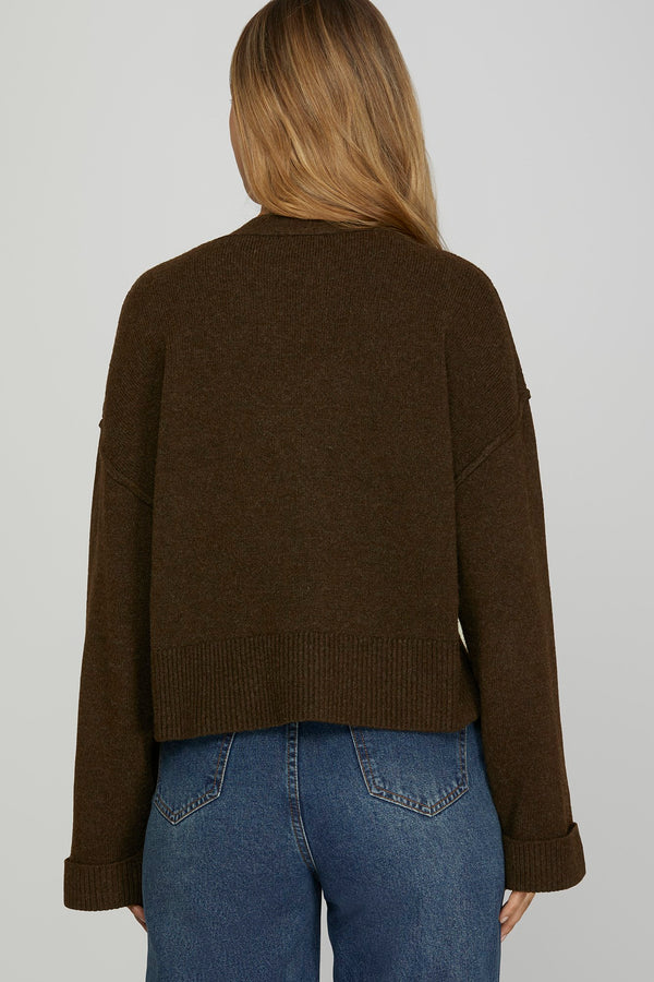 Grace Metal Button Down Cardigan, Brown