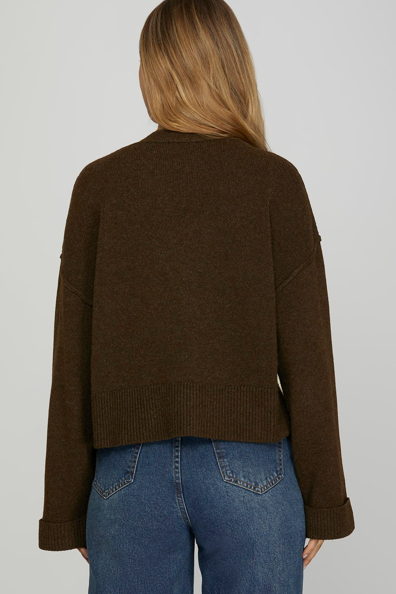 Grace Metal Button Down Cardigan, Brown