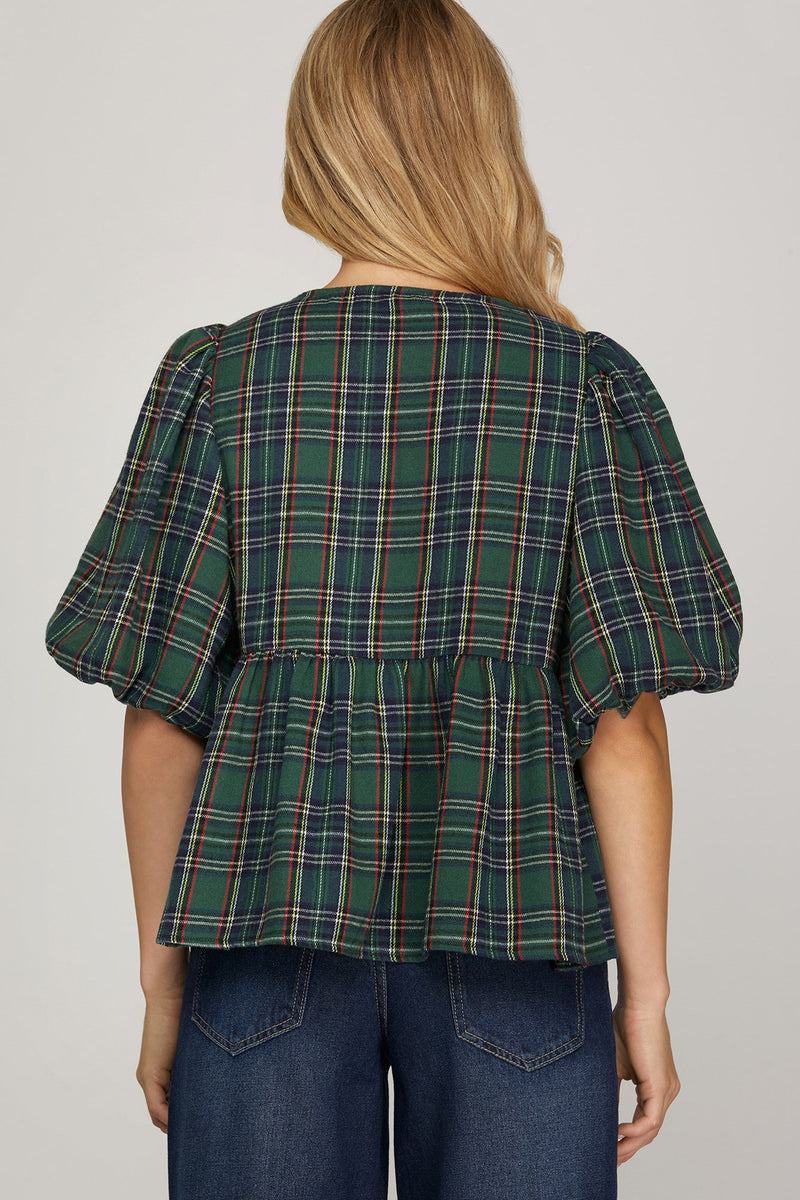 Marjorie Plaid Top, Green