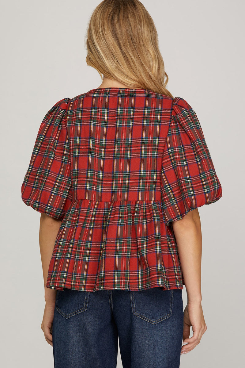 Marjorie Plaid Top, Red