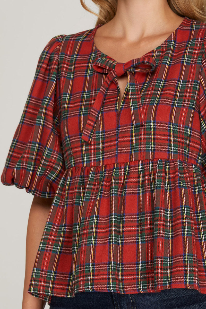 Marjorie Plaid Top, Red