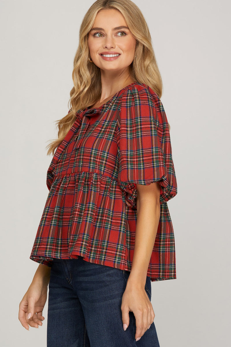 Marjorie Plaid Top, Red
