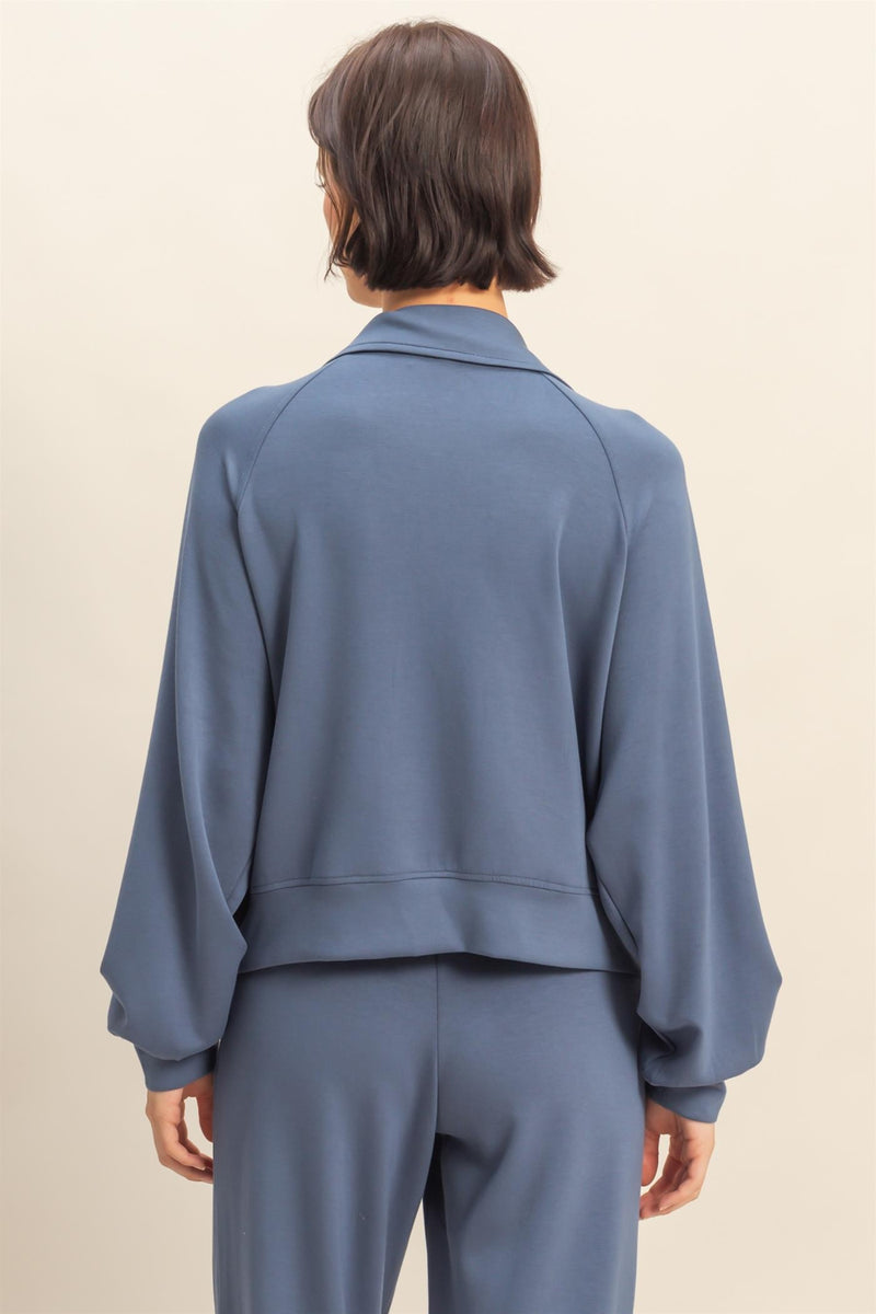 Jovie Half Zip Knit Sweatshirt, Dusty Navy
