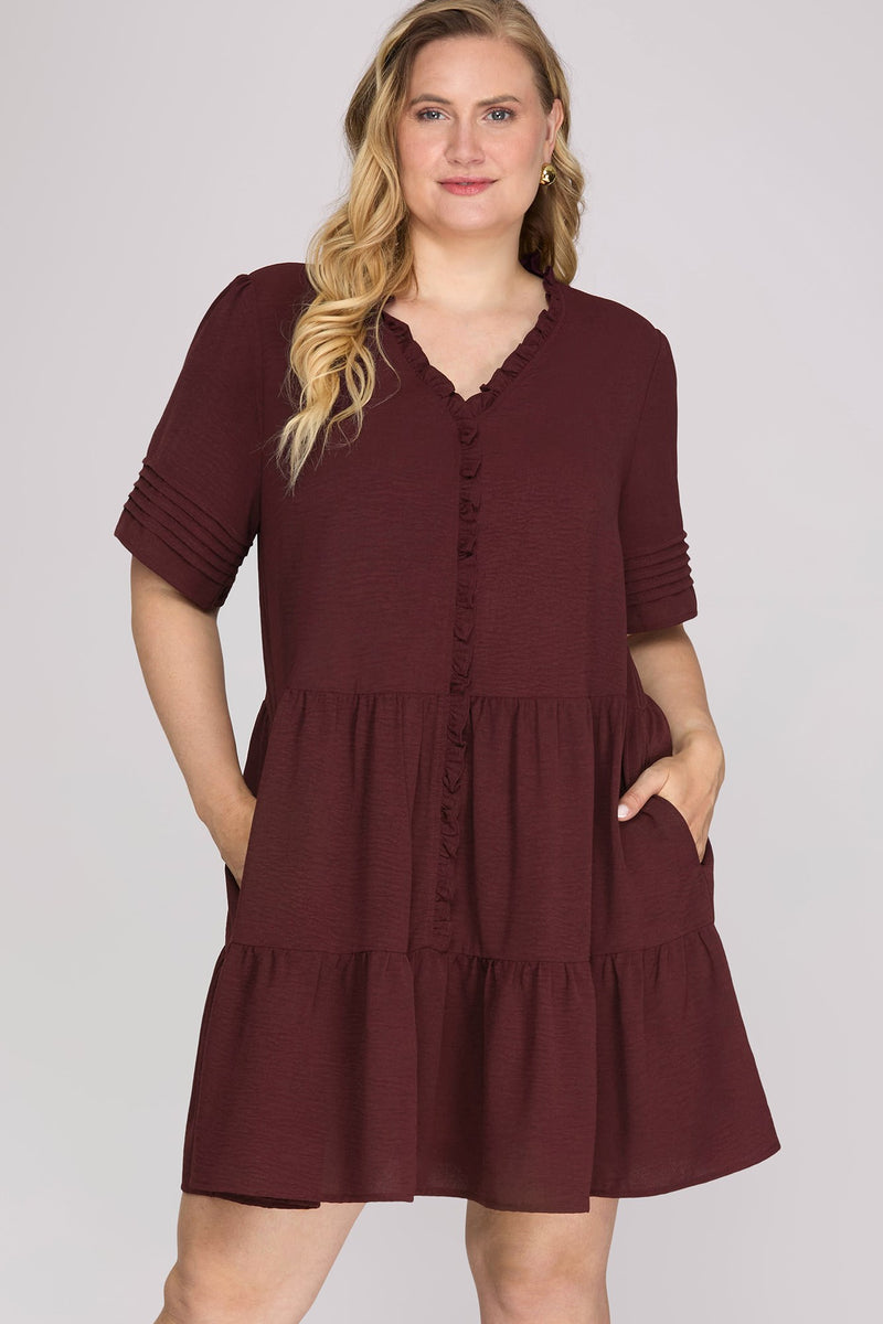 Callen Tiered Mini Dress, Plum Wine