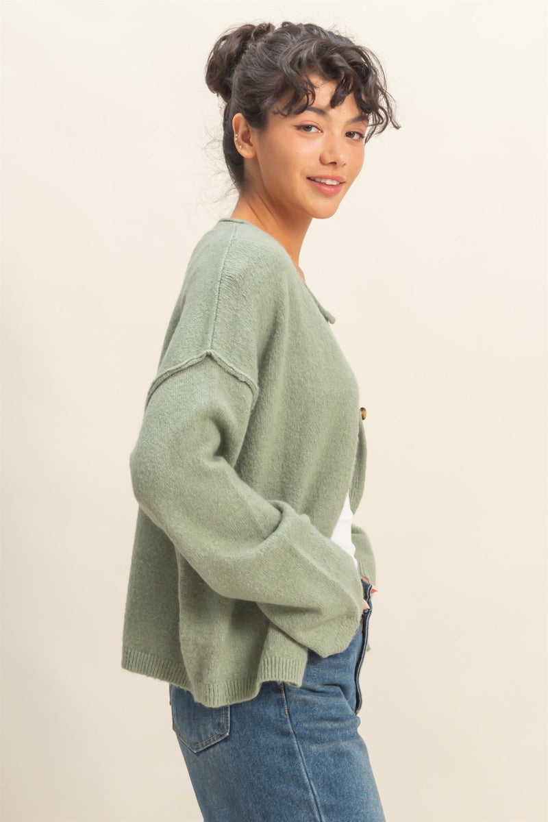 Melina Roll Neck Cardigan, Sage Green
