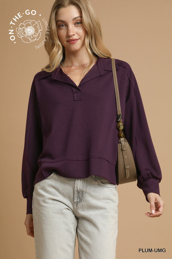 Neo Knit Polo Sweatshirt, Plum