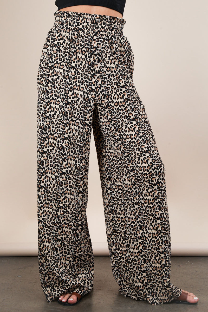 Rowan Textured Elastic Waist Pants, Mocha Leopard