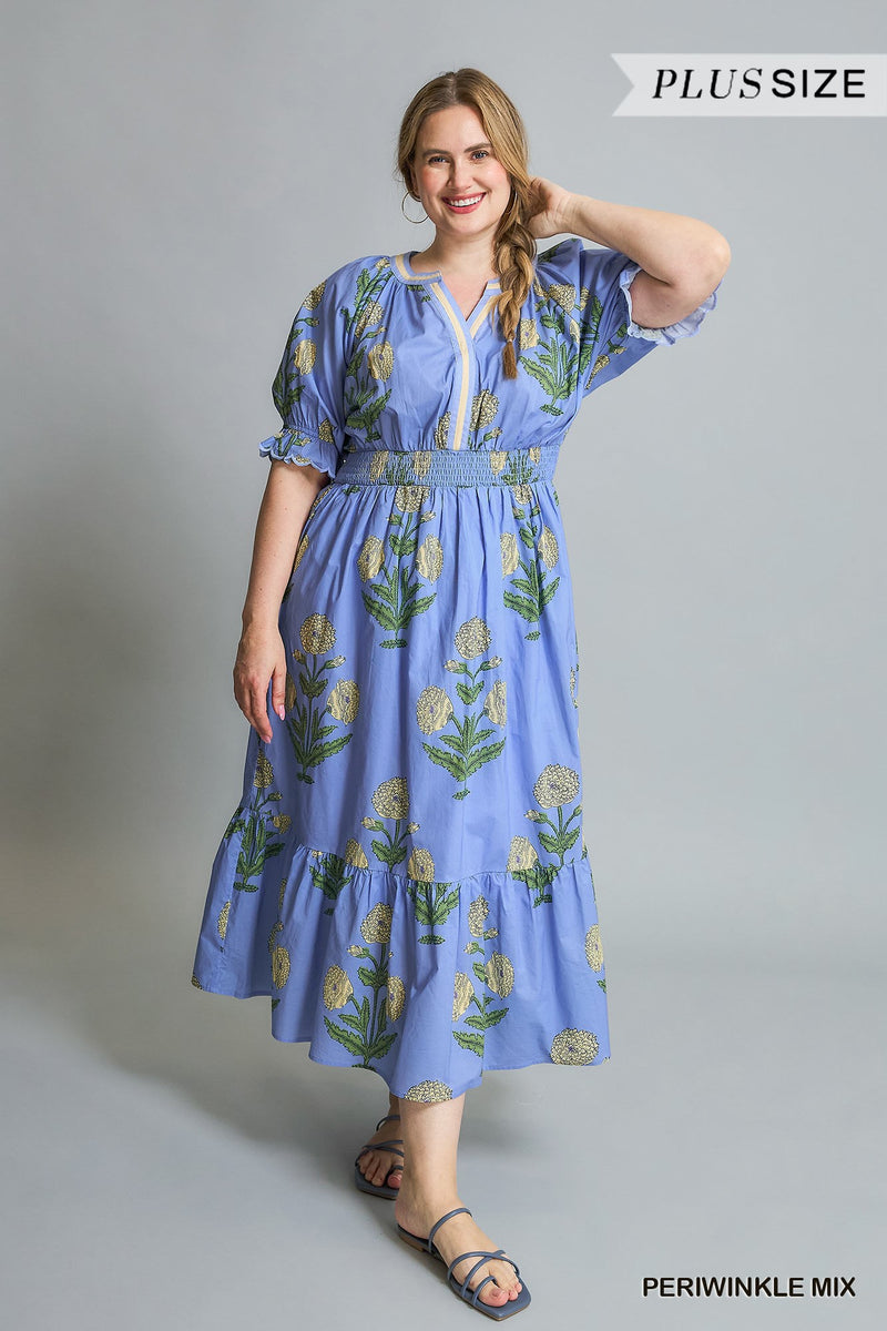 amelia floral midi dress Pink Floral-Print Midi Casual Dress with Pockets Blush Ribbon Floral Print / Medium