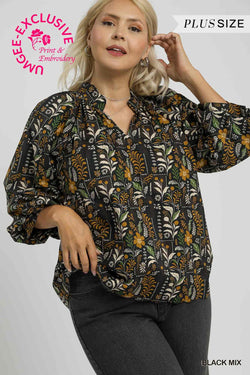 Brianna Printed Blouse, Black Mix | Plus Size