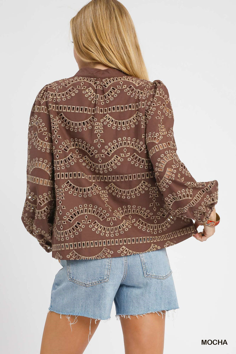 Daphne Eyelet Embroidered Blouse, Mocha