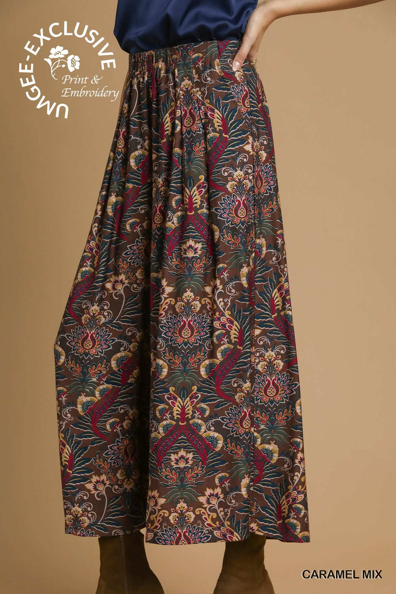 Ariah Printed Elastic Waist Pants, Caramel Mix