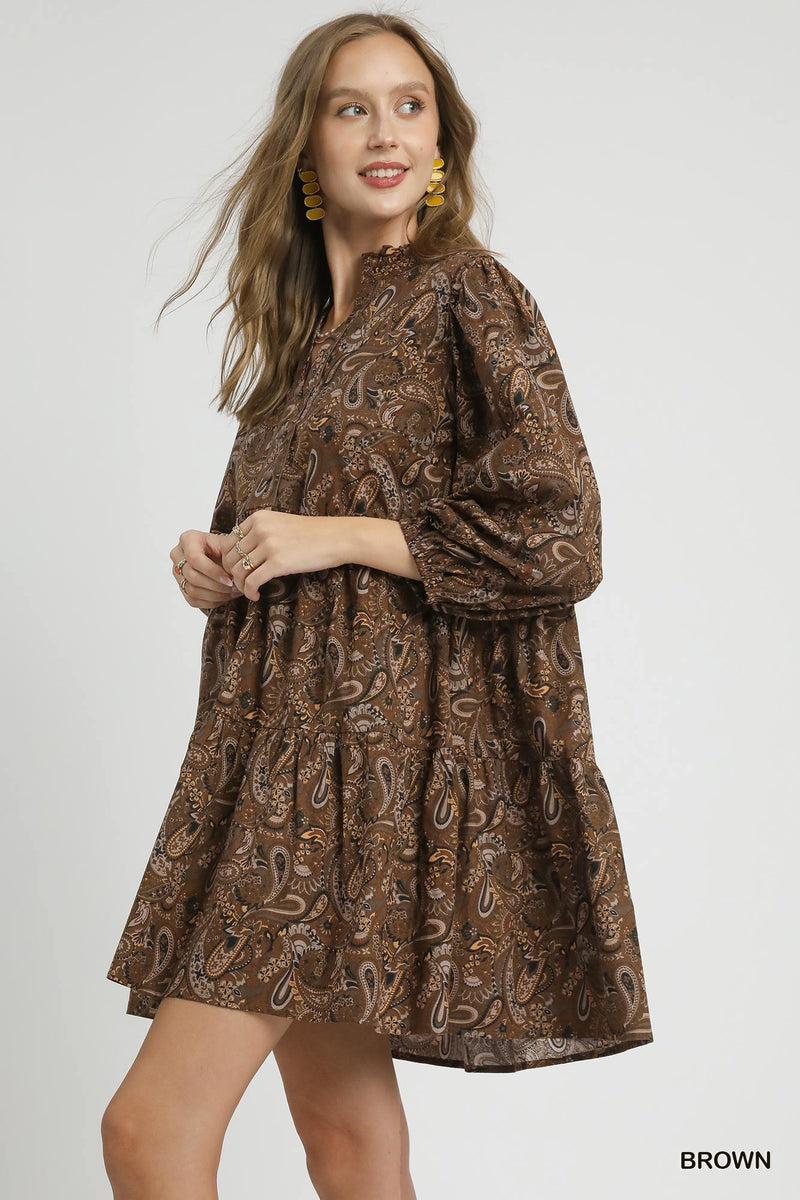 Adaline Paisley Print Mini Dress, Brown