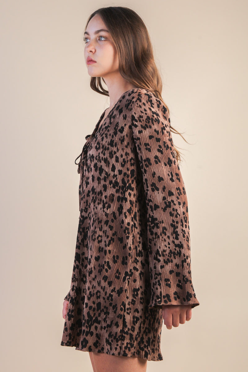 Abbey Mini Dress, Mocha Leopard