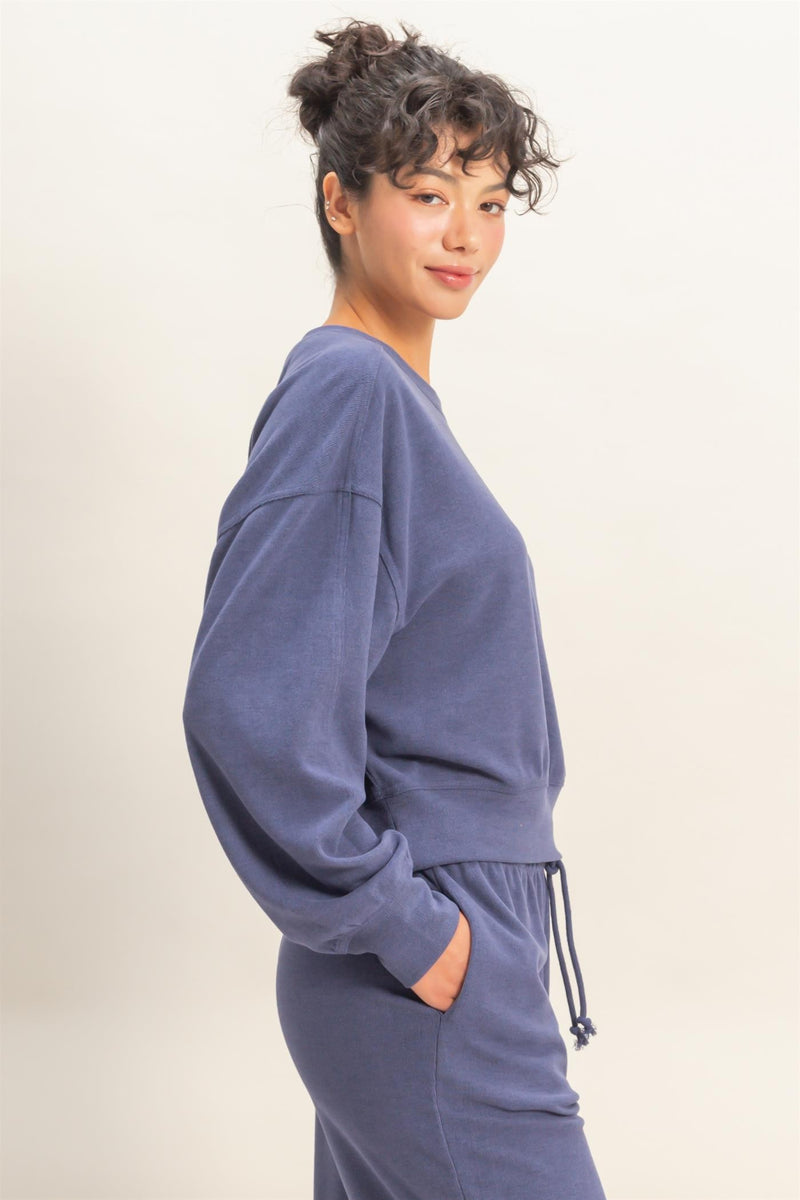 Kinsley Soft Ribbed Sweatshirt, Dusty Indigo