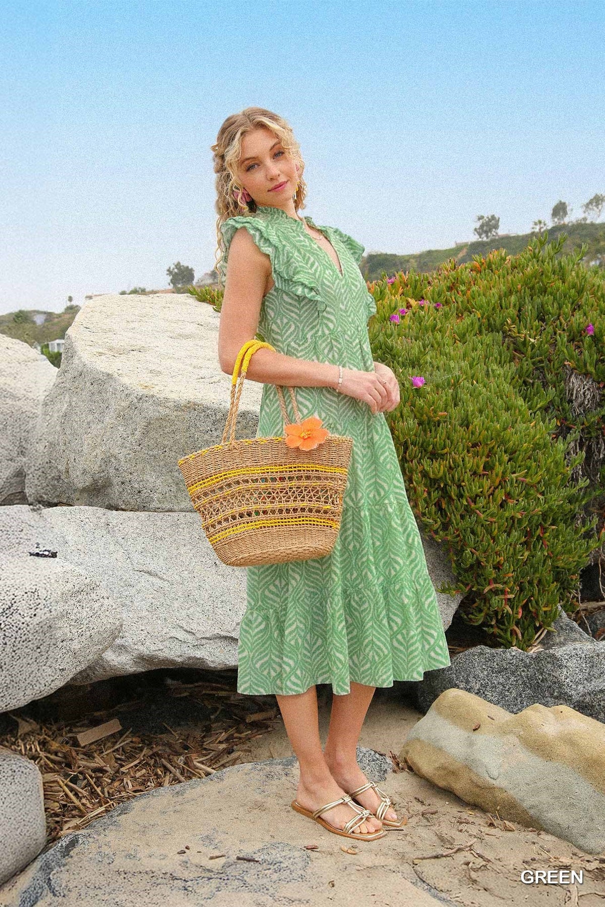 tiered midi dress green Olive Green Cotton Waffle Square Neck Tiered Midi Dress 34" / Custom Height (Free)