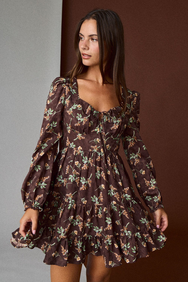 Tiff Floral Mini Dress, Brown L / Brown Tiff Floral Mini Dress, Brown L / Brown
