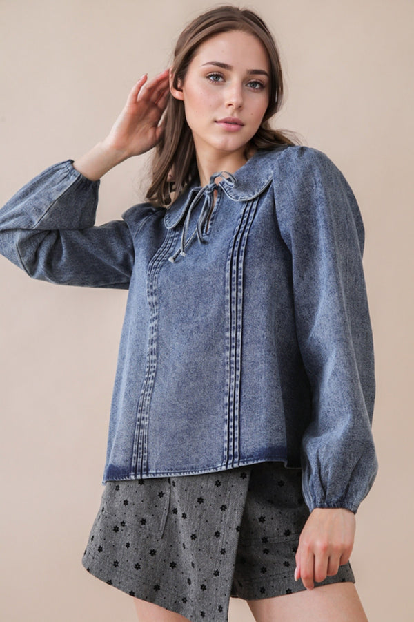 Nova Chambray Denim Top, Indigo