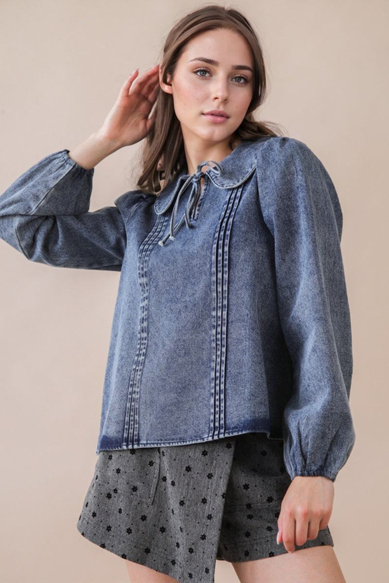 Nova Chambray Denim Top, Indigo