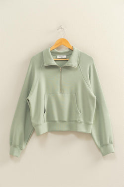 Jovie Half Zip Knit Sweatshirt, Sage Green