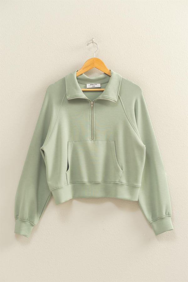 Jovie Half Zip Knit Sweatshirt, Sage Green