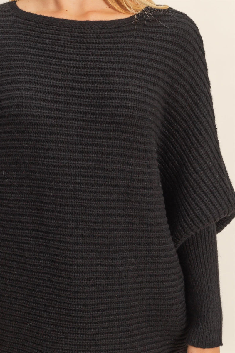 Lily Batwing Boat Neck Sweater, Black