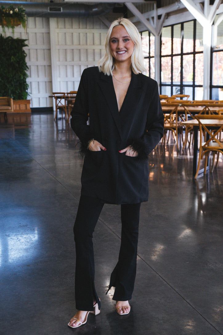 Audrey Feather Oversized Blazer, Black