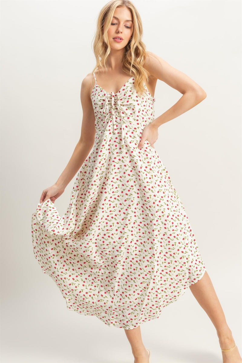 Halle Ditsy Floral Sleeveless Midi Dress, Ivory