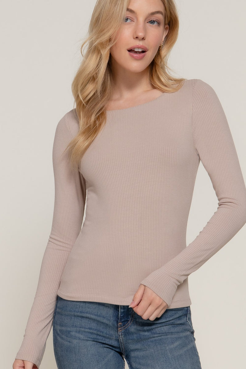 Elowyn Double Layer Rib Knit Tee, Mushroom