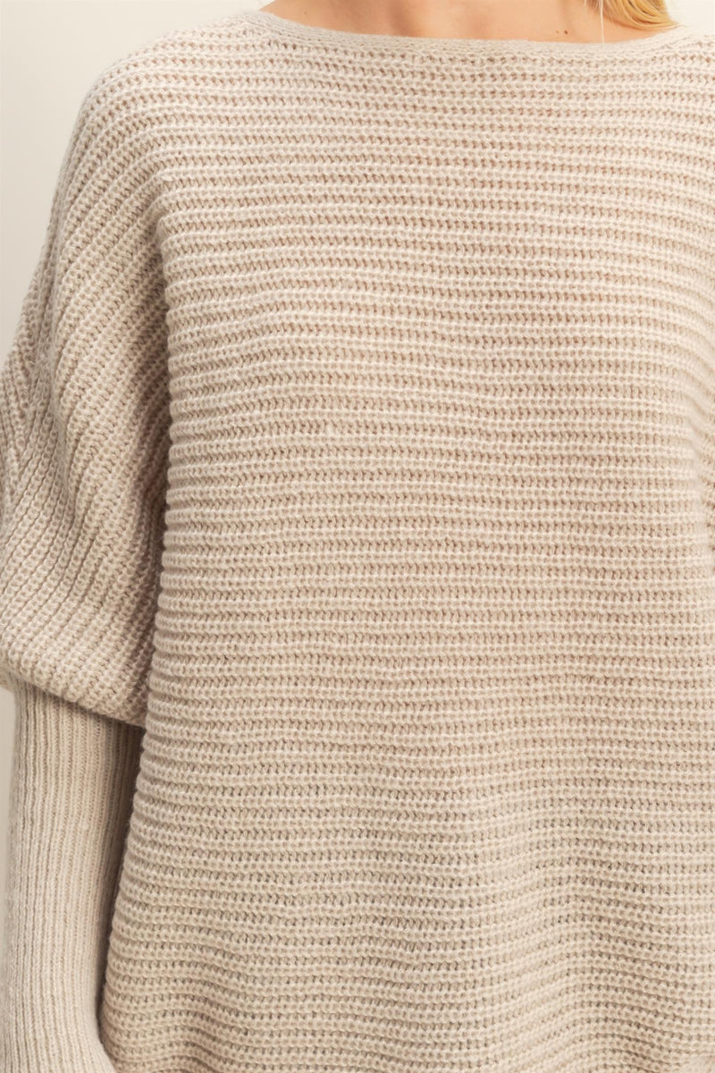 Lily Batwing Boat Neck Sweater, Light Taupe