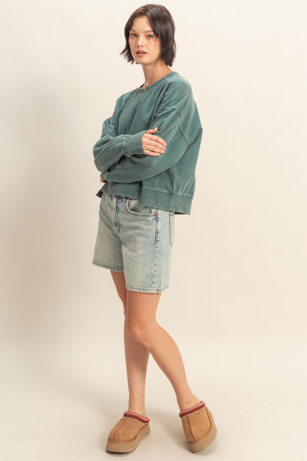 Elizabeth Washed Seam Detail Sweatshirt, Deep Green
