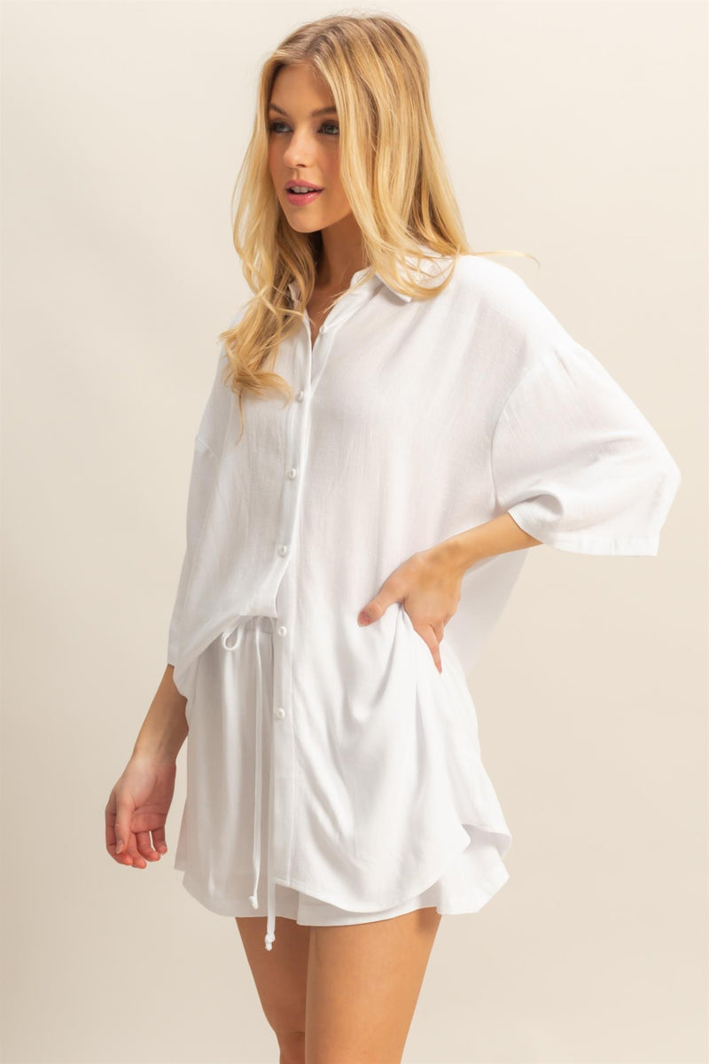 Macy Linen Blend Drawstring Shorts, Off White