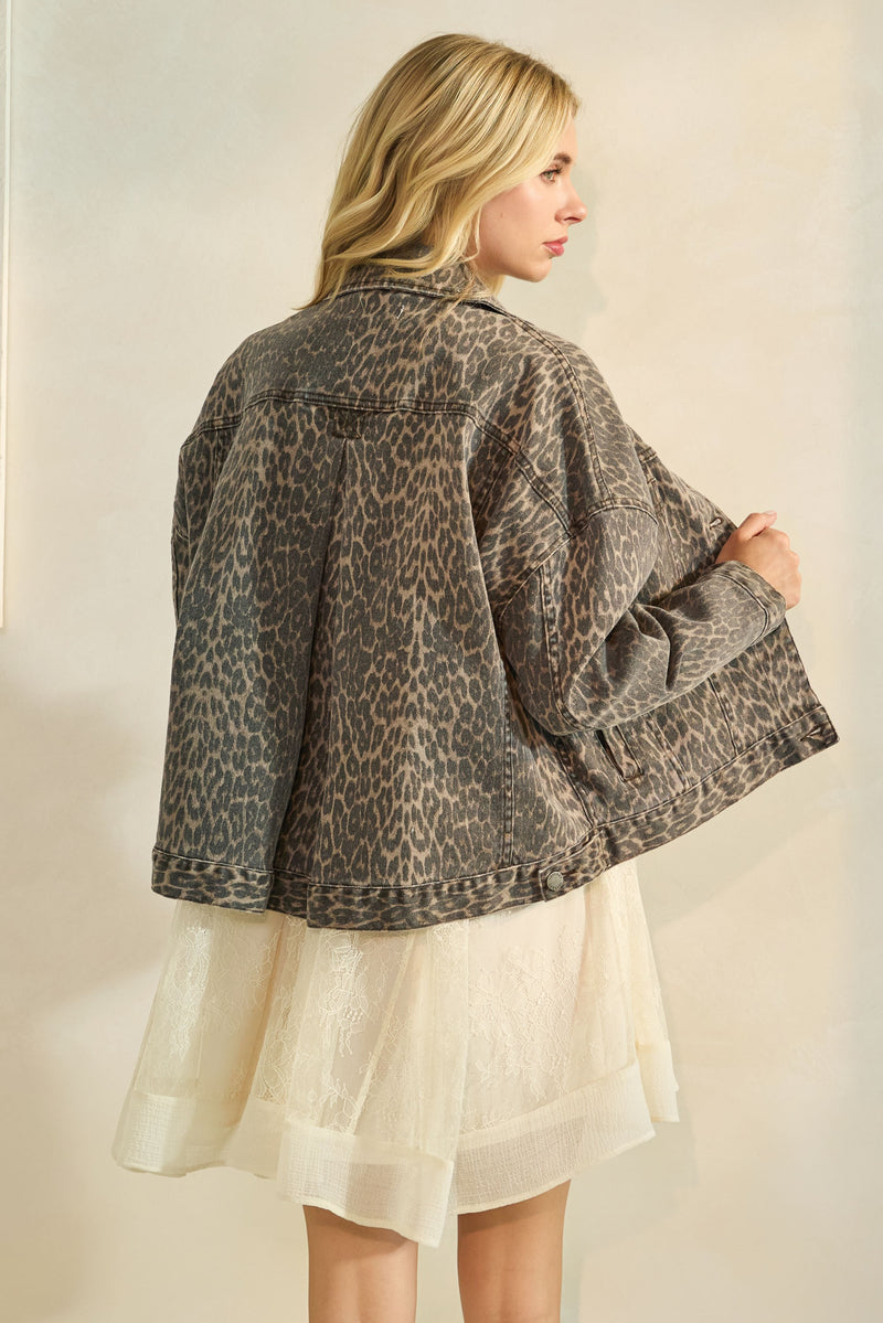Lorna Leopard Print Denim Jacket, Leopard