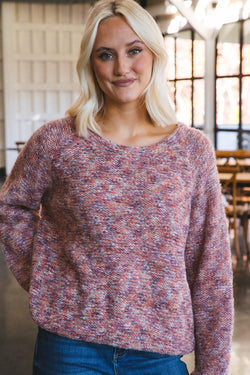 Lyla Round Neck Knit Sweater, Wine Multi