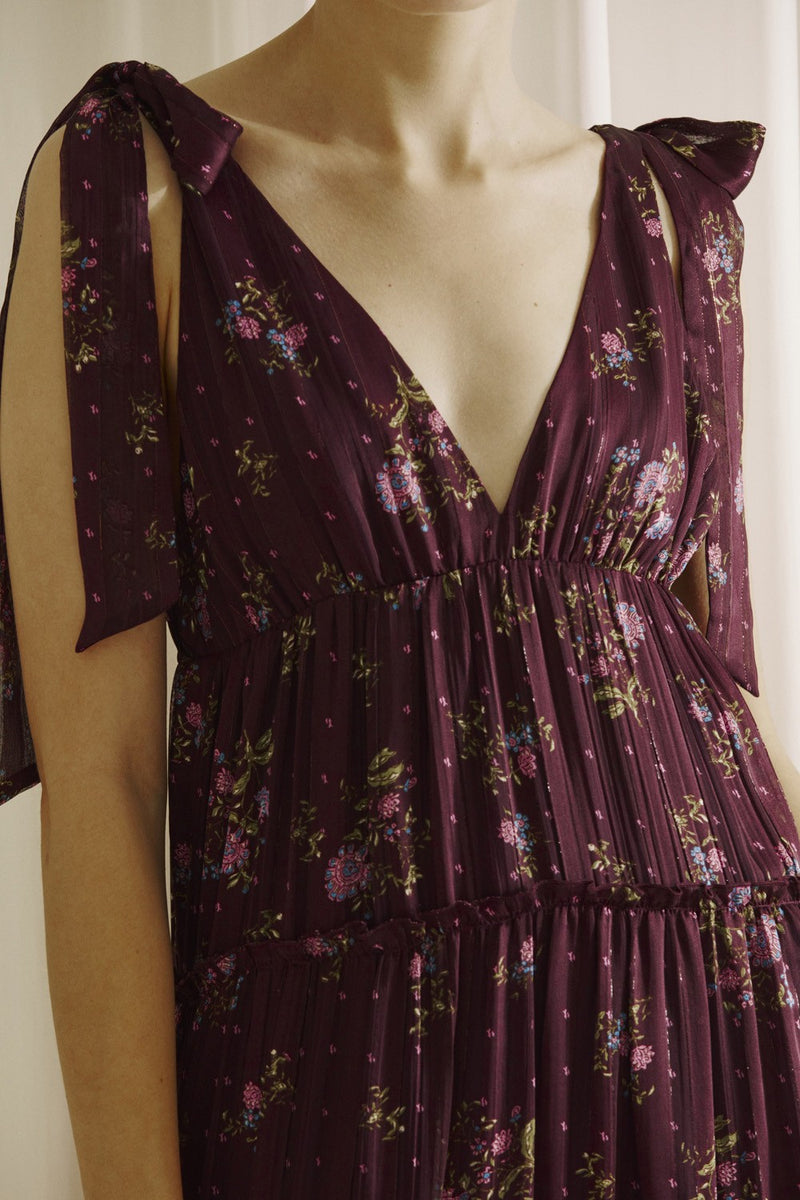 Gigi Tie Strap Printed Maxi Dress, Plum Multi Floral