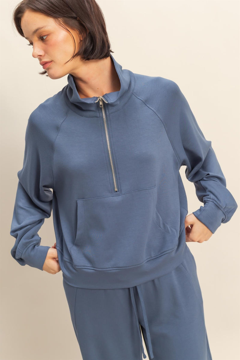 Jovie Half Zip Knit Sweatshirt, Dusty Navy