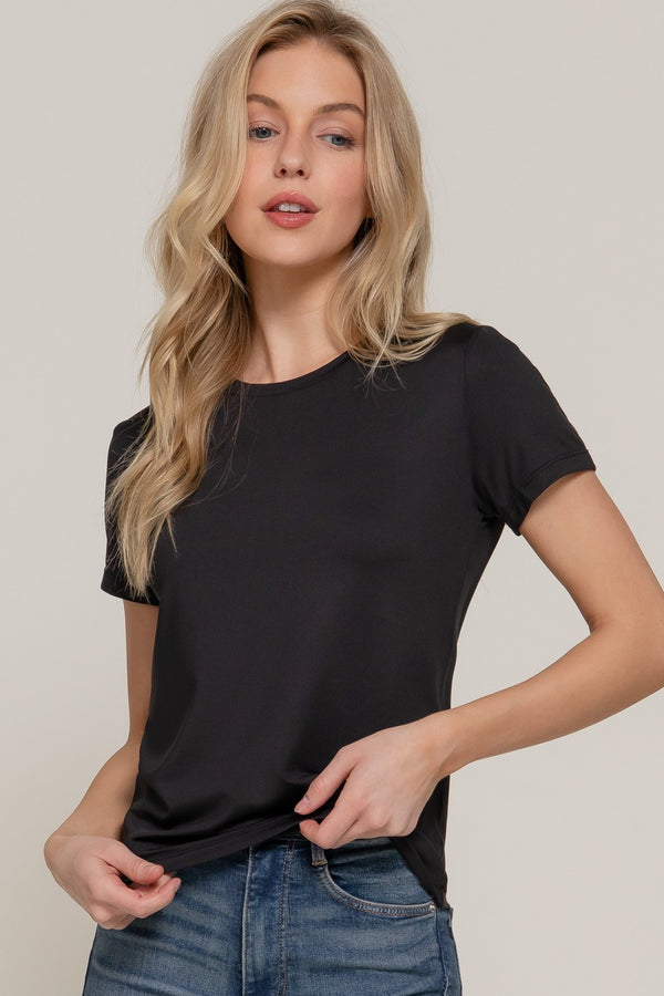 Juno Round Neck ITY Knit Top, Black